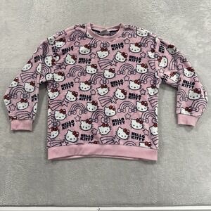 Hello Kitty Sweatshirt Women's L Pink Pullover All Over Print Cutesy Lounge